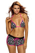 Sexy Rosy Black Floral Halter Bikini Boardshort Swimsuit